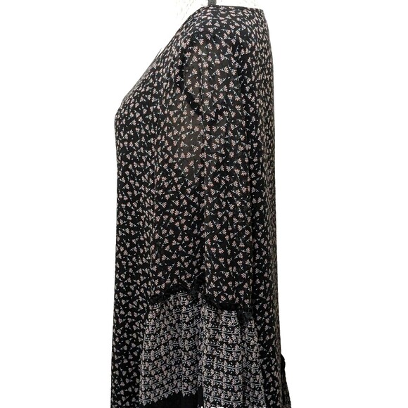 Max Studio Dress L Black Print Scoop  Flared Sleeve Tiered Bohemian Peasant Nice - Picture 13 of 16